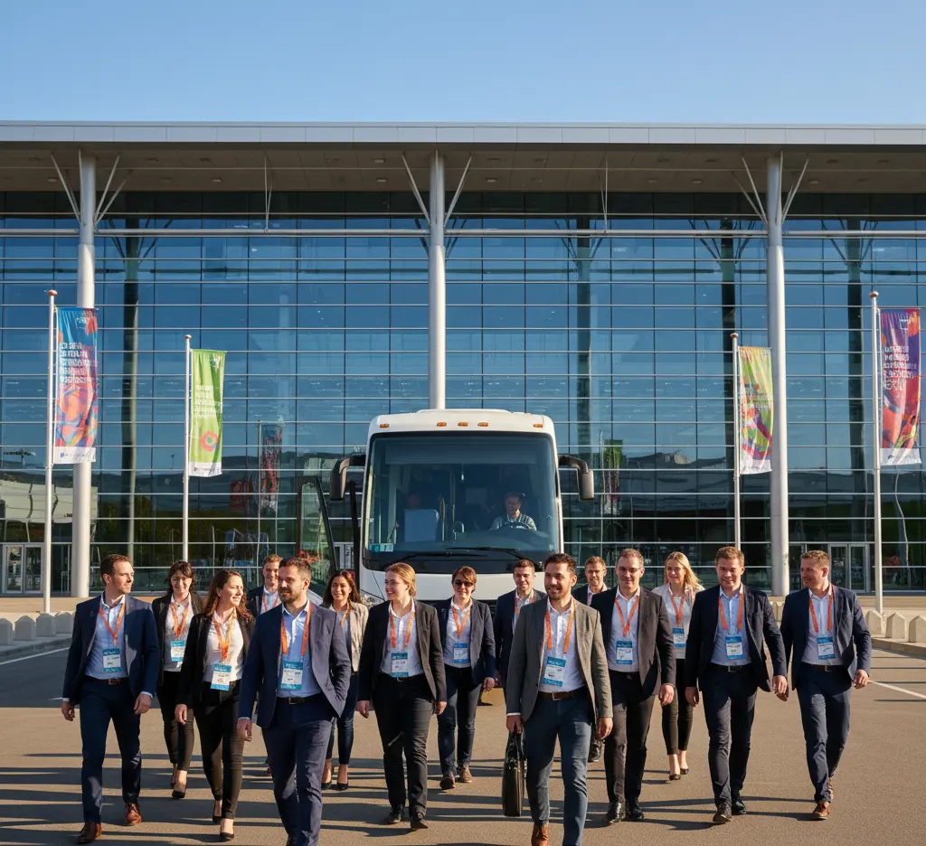 Coach at a European trade fair venue